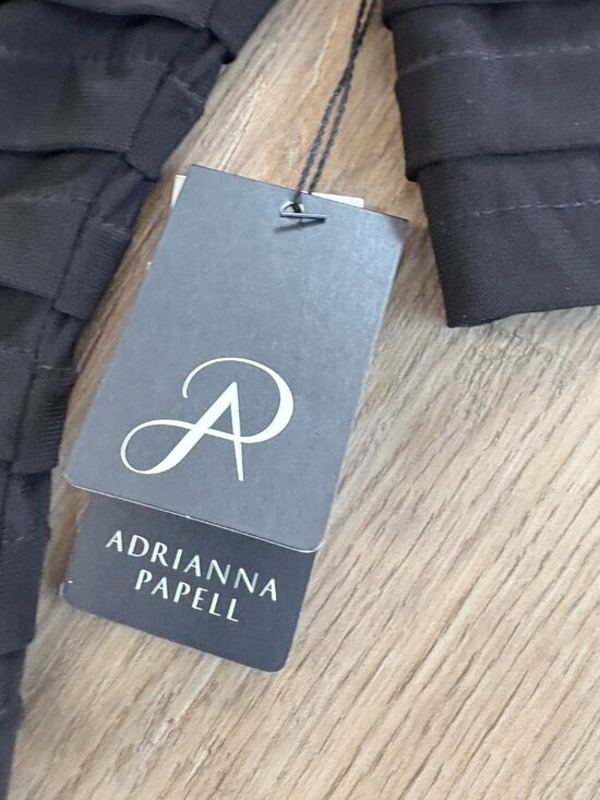 NWT Adrianna Papell Partial Tuck Elbow Sleeve Dress black 10 M L mesh pleated - Picture 8 of 14